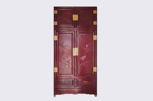 顺昌高端中式家居装修深红色纯实木衣柜